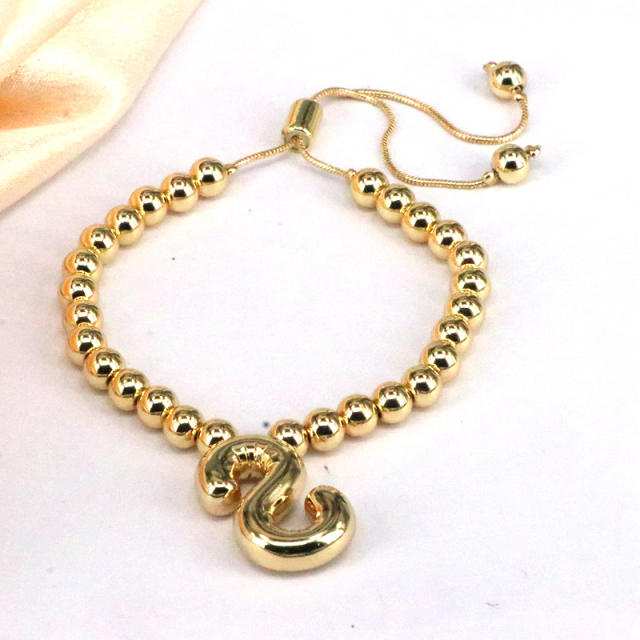 Chunky bubble initial letter charm gold plated copper beaded bracelet