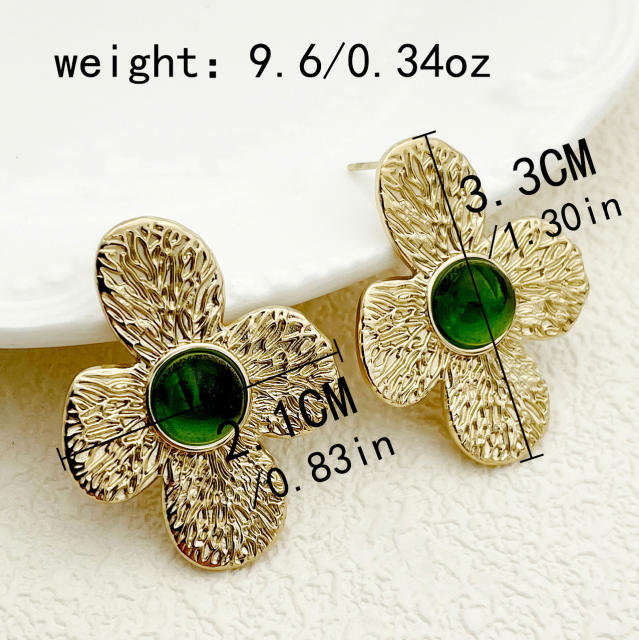 Summer green color cubic zircon flower stainless steel earrings collection