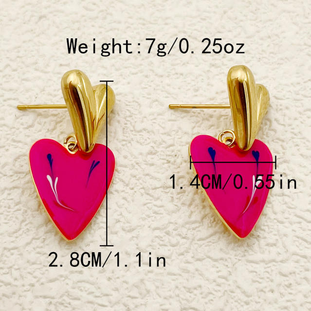 Colorful enamel leaf heart circle stainless steel earrings collection