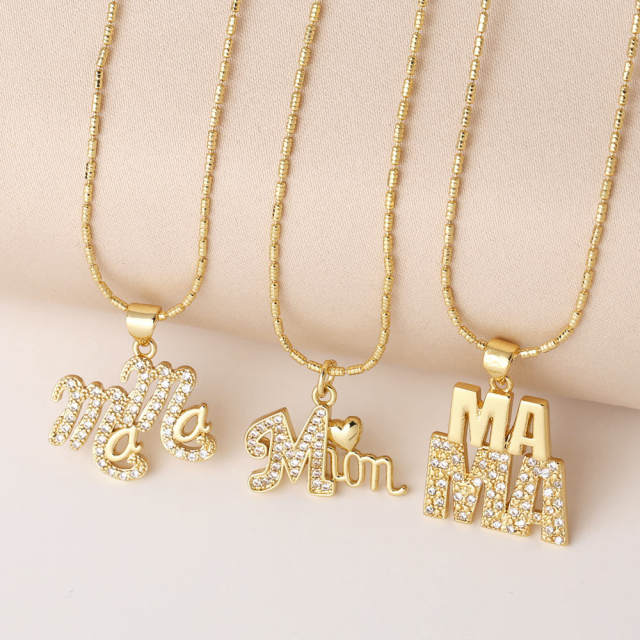 Delicate diamond mom letter gold plated copper necklace
