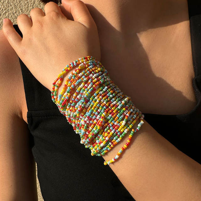 Boho mix color seed bead multi strand bracelet set