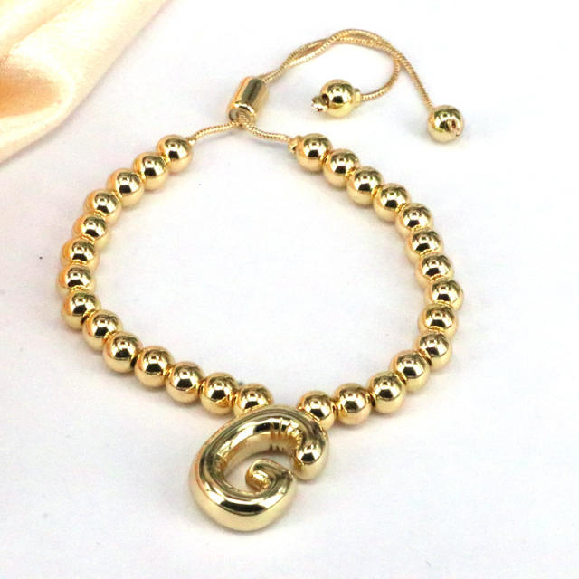 Chunky bubble initial letter charm gold plated copper beaded bracelet