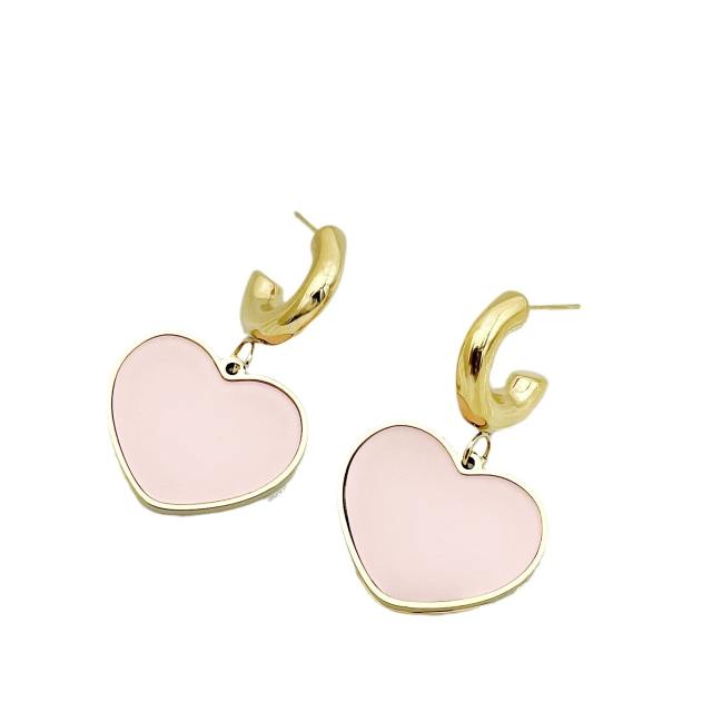 Colorful enamel leaf heart circle stainless steel earrings collection