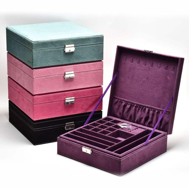 Square shape colorful velvet large size jewelry storage box