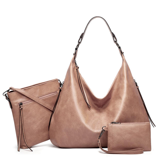 3pcs plain color PU leather soft tote bag set