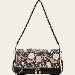 Spring summer floral pattern PU leather women shoulder bag chain bag