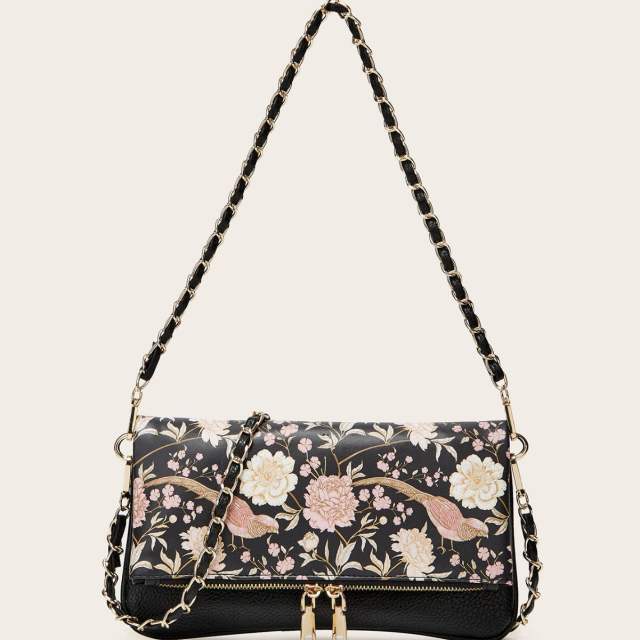 Spring summer floral pattern PU leather women shoulder bag chain bag