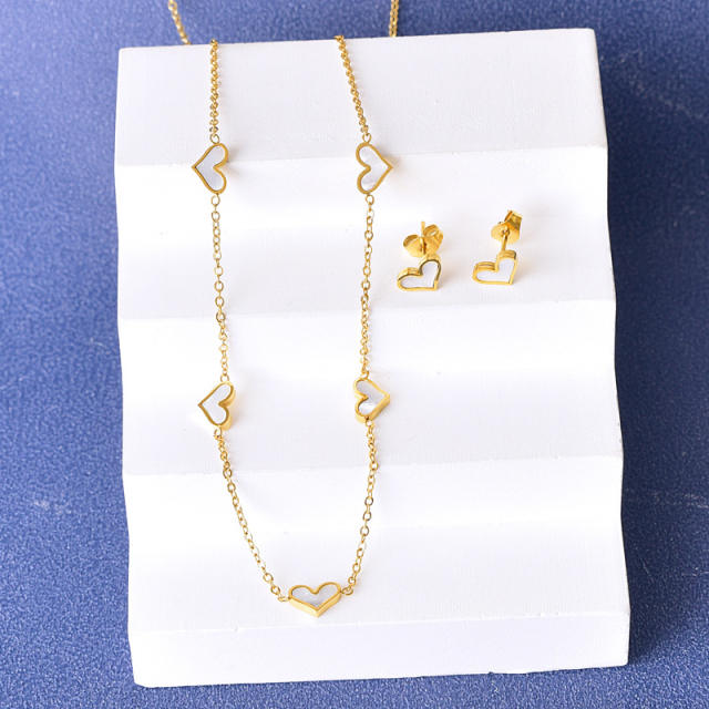 Sweet easy match white shell stainless steel necklace earrings set