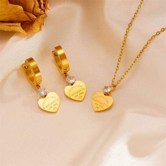 Korean fashion engrave letter heart dainty stainless steel necklace set
