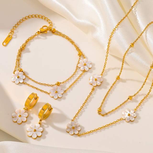 Korean fashion dainty daisy flower stainless steel necklace bracelet set