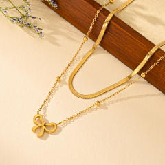 Sweet bow two layer stainless steel necklace