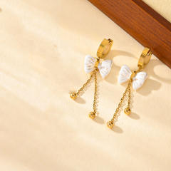 Dainty white bow stainless steel neckalce earrings set