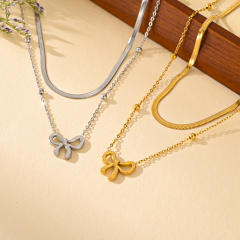 Sweet bow two layer stainless steel necklace