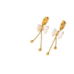 Dainty white bow stainless steel neckalce earrings set