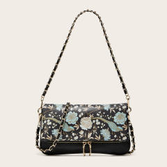 Spring summer floral pattern PU leather women shoulder bag chain bag