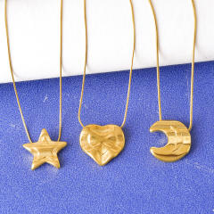 Chic star moon fold pattern pendant stainless steel necklace