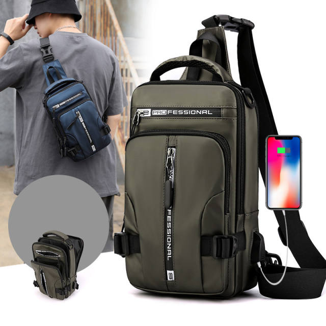 Multi function nylon material men sling bag chest bag