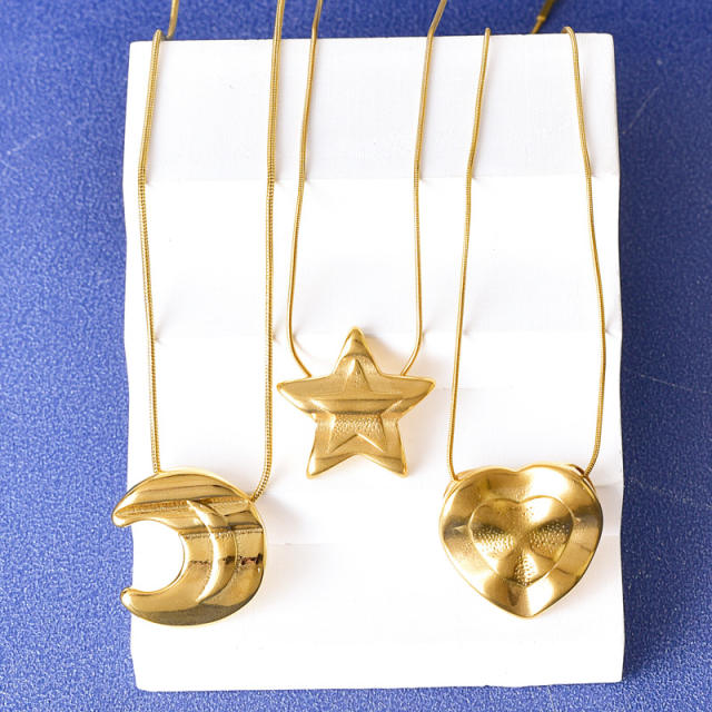 Chic star moon fold pattern pendant stainless steel necklace