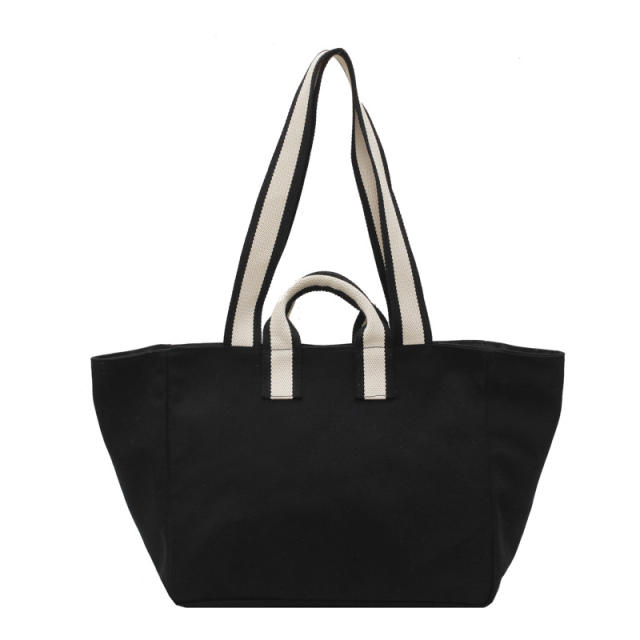 Elegant plain color canvas material tote bag handbag for women