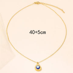 Enamel evil eye pendant stainless steel chain necklace