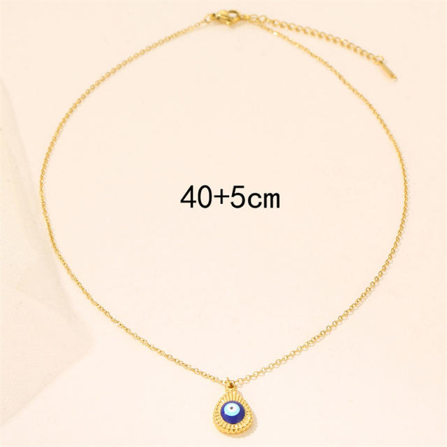 Enamel evil eye pendant stainless steel chain necklace