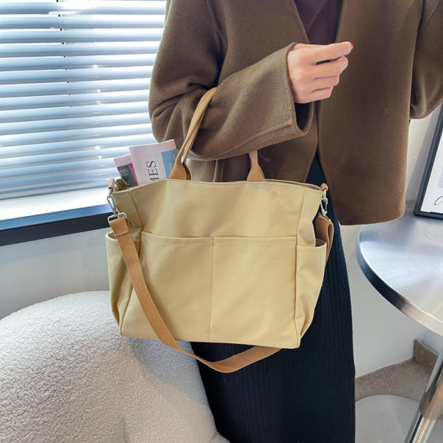 Concise plain color canvas women handbag crossbody bag