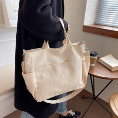 Concise plain color canvas women handbag crossbody bag