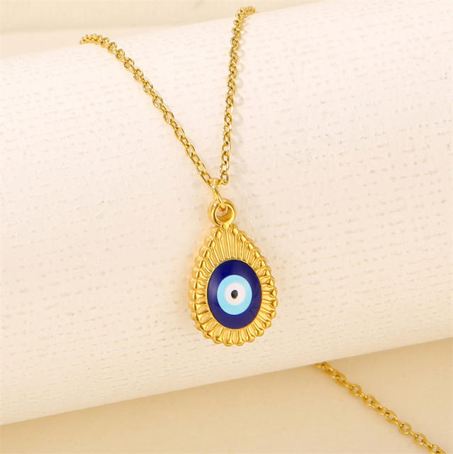 Enamel evil eye pendant stainless steel chain necklace