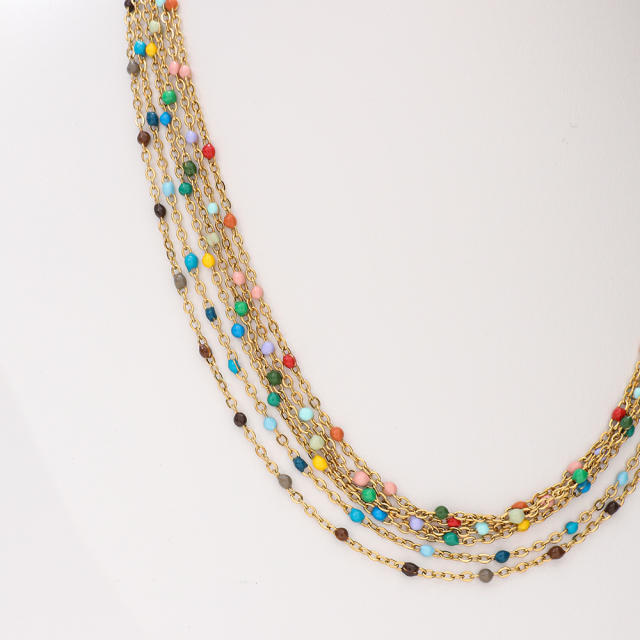 Easy match colorful enamel stainless steel beaded choker necklace