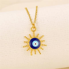 Vintage evil eye pendant stainless steel chain necklace
