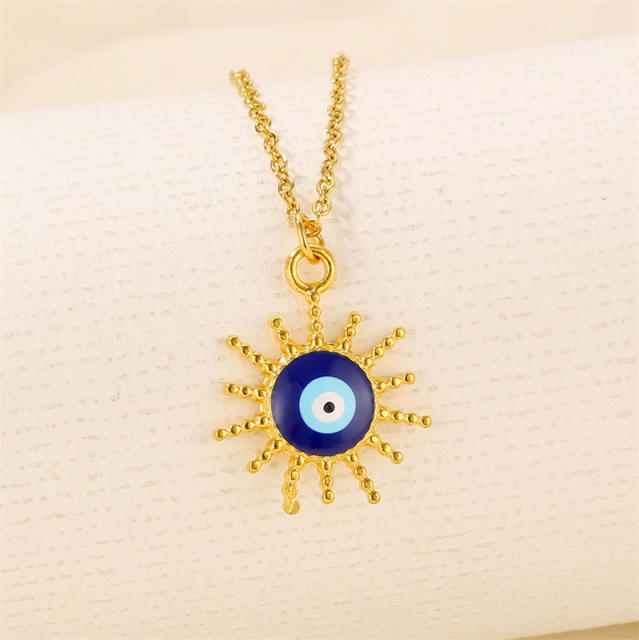Vintage evil eye pendant stainless steel chain necklace