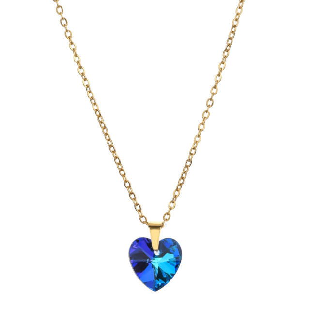 Dainty colorful cubic zircon heart pendant stainless steel chain necklace