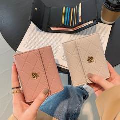 Elegant quilted pattern camellia buckle PU leather women wallet