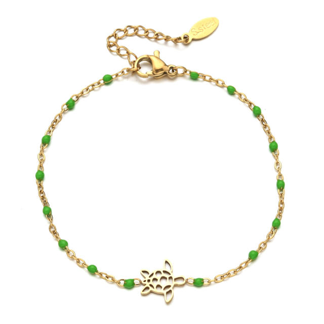 Ocean series hollow turtle colorful enamel bead stainless steel bracelet