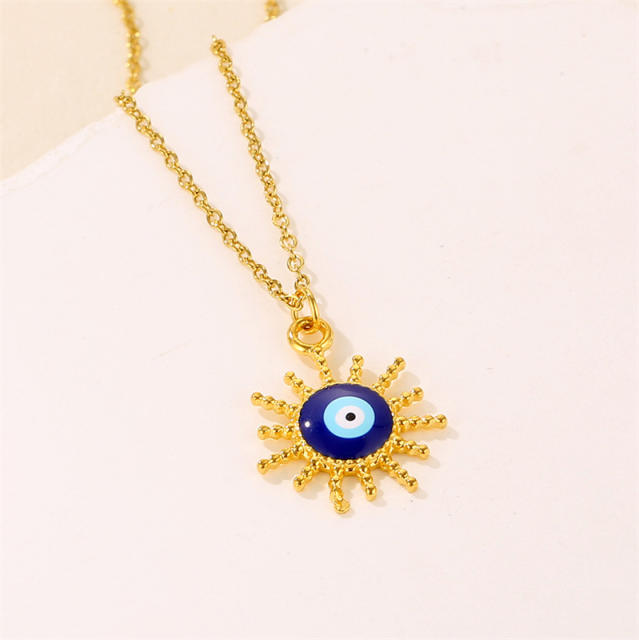Vintage evil eye pendant stainless steel chain necklace