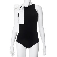 Sweet bow basic black white bodysuit