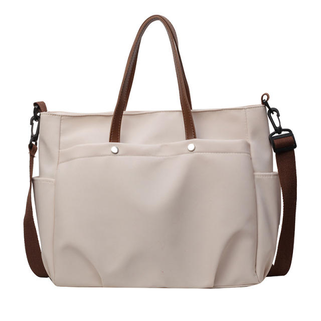 Casual plain color nylon material large tote bag crossbody bag