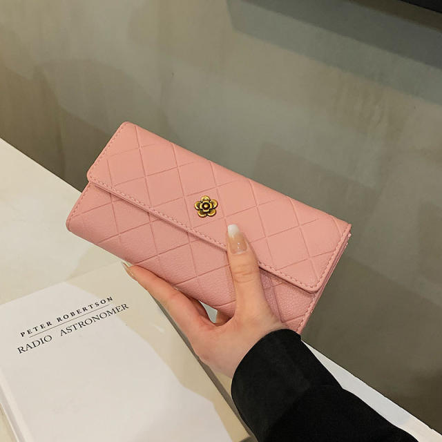 Elegant camellia flower buckle PU leather women wallet