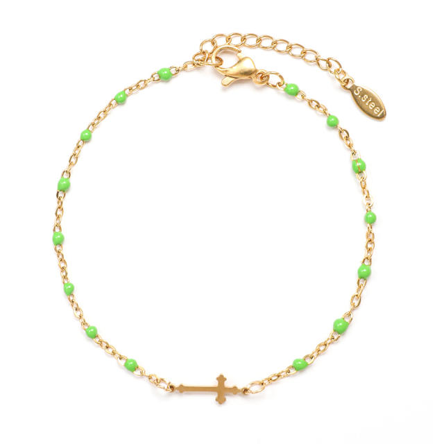 Hot sale color enamel seed bead stainless steel bracelet cross bracelet