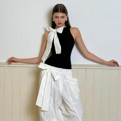 Sweet bow basic black white bodysuit