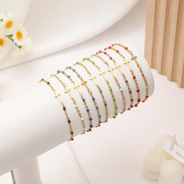 Hot sale color enamel seed bead stainless steel bracelet cross bracelet