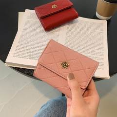 Elegant quilted pattern camellia buckle PU leather women wallet