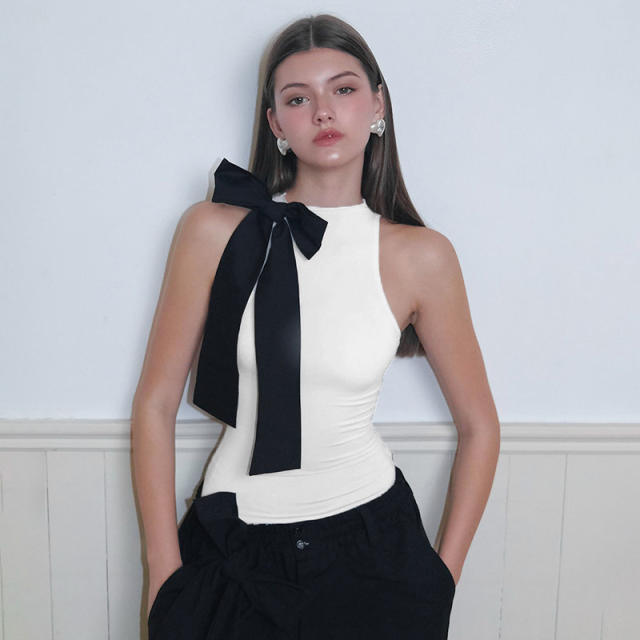 Sweet bow basic black white bodysuit