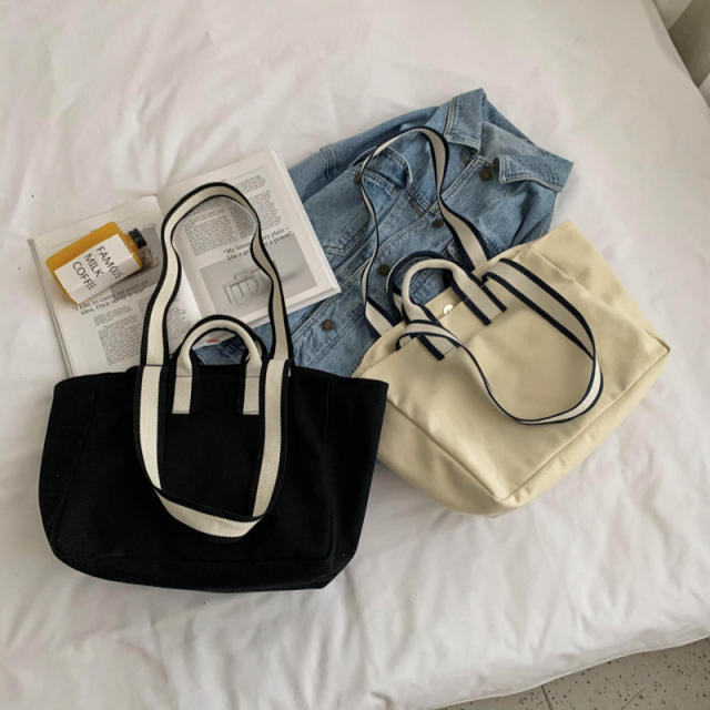 Elegant plain color canvas material tote bag handbag for women