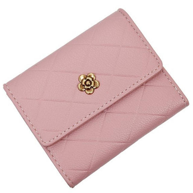 Elegant quilted pattern camellia buckle PU leather women wallet