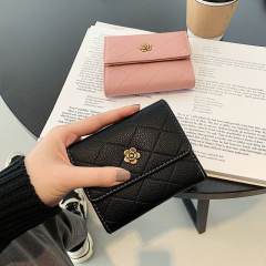 Elegant quilted pattern camellia buckle PU leather women wallet