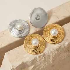 Vintage round shape pearl bead stainless steel chunky earrings