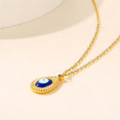 Enamel evil eye pendant stainless steel chain necklace