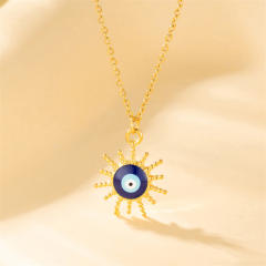 Vintage evil eye pendant stainless steel chain necklace