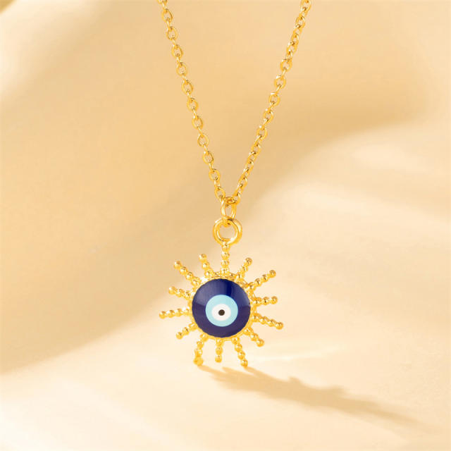 Vintage evil eye pendant stainless steel chain necklace
